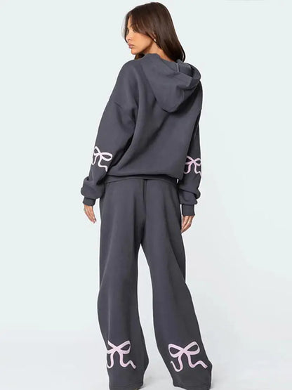 Chic Bow Print Tracksuit